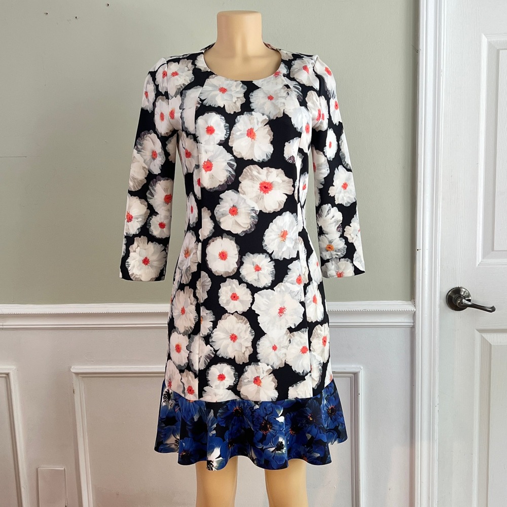 Philosophy Mod Floral Dress Sz M Women 3/4 Sleeve Ruffle Hem Outgoing Girl